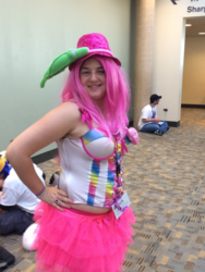 Size: 2448x3264 | Tagged: safe, pinkie pie, human, bronycon, g4, chubby, clothes, corset, cosplay, high res, irl, irl human, photo