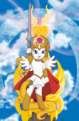 Size: 1024x1572 | Tagged: safe, artist:thindra, pony, bipedal, clothes, crossover, ponified, she-ra, solo, sword