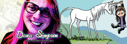 Size: 1150x400 | Tagged: safe, artist:dana simpson, oc, human, pony, unicorn, derpycon, irl, irl human, marigold heavenly nostrils, phoebe, phoebe and her unicorn, photo