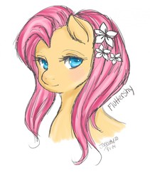 Size: 1080x1280 | Tagged: safe, artist:jenkitty20, fluttershy, pony, g4, bust, female, flower, flower in hair, mare, simple background, solo, white background