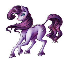 Size: 600x600 | Tagged: safe, artist:teallaquin, rarity, g4, bedroom eyes, blushing, female, looking at you, raised hoof, smiling, solo, unshorn fetlocks