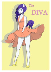 Size: 750x1047 | Tagged: safe, artist:meowbox3, rarity, anthro, g4, breasts, clothes, dress, female, high heels, marilyn monroe, movie reference, parody, solo, the seven year itch