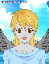 Size: 455x600 | Tagged: safe, artist:rocketpokemaster, derpy hooves, human, g4, female, humanized, looking at you, smiling, solo, spread wings, underp, winged humanization