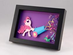 Size: 960x721 | Tagged: safe, artist:eclectic elathera, pinkie pie, g4, confetti, craft, irl, papercraft, partillery, party cannon, photo, shadowbox, traditional art