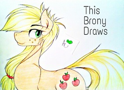 Size: 437x319 | Tagged: safe, artist:thisbronydraws, applejack, g4, female, hatless, missing accessory, solo, traditional art