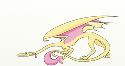 Size: 1500x800 | Tagged: safe, artist:t3zz, fluttershy, dragon, g4, dragonified, female, flutterdragon, simple background, solo, species swap