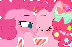 Size: 1692x1102 | Tagged: safe, artist:momo, pinkie pie, earth pony, pony, g4, cute, diapinkes, duality, famihara, female, kiss on the lips, kissing, lesbian, mare, self ponidox, selfcest, ship:piepie, shipping