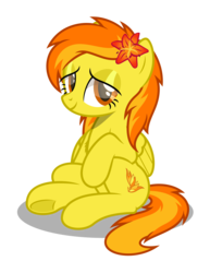 Size: 2741x3545 | Tagged: safe, artist:burnedpigeon, spitfire, pegasus, pony, g4, alternate hairstyle, bedroom eyes, chest fluff, cute, cutefire, female, flower in hair, high res, show accurate, simple background, solo, transparent background, underhoof, vector