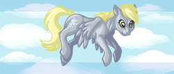 Size: 885x375 | Tagged: safe, artist:crashspyro98, derpy hooves, pegasus, pony, g4, cloud, cloudy, female, flying, mare, sky, solo