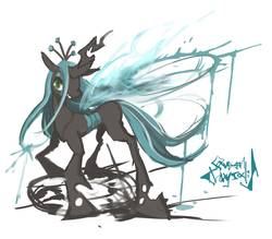 Size: 600x525 | Tagged: safe, artist:akl, queen chrysalis, changeling, changeling queen, g4, crown, female, jewelry, pixiv, regalia, solo