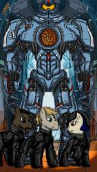 Size: 540x960 | Tagged: safe, artist:chiimich, gipsy danger, mako mori, mech, pacific rim, ponified, raleigh beckett, stacker pentecost