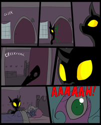 Size: 827x1025 | Tagged: safe, artist:metal-kitty, oc, oc only, chameleon, changeling, golem, comic:mlp project, bed, comic, filly