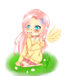 Size: 900x1000 | Tagged: safe, artist:woostersauce, fluttershy, human, g4, chibi, female, humanized, simple background, solo, transparent background