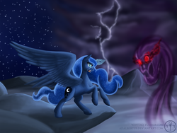 Size: 1600x1200 | Tagged: safe, artist:adalbertus, princess luna, g4, crying, female, magic, solo, spread wings