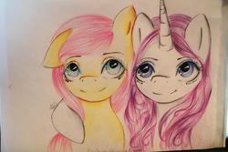 Size: 800x535 | Tagged: safe, artist:anuhanele, fluttershy, rarity, g4, traditional art