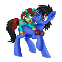 Size: 900x900 | Tagged: safe, artist:swanlullaby, oc, oc only, oc:bookmark act, oc:tiny tales, earth pony, pony, unicorn, brothers, filly, glasses, headphones