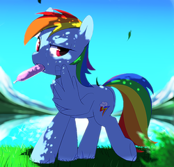 Size: 665x638 | Tagged: dead source, safe, artist:30clock, rainbow dash, g4, female, hot, ice cream, solo, sweat