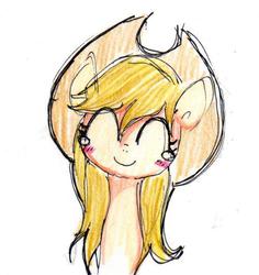 Size: 500x530 | Tagged: dead source, safe, artist:unousaya, applejack, g4, eyes closed, female, loose hair, portrait, profile, simple background, solo, traditional art