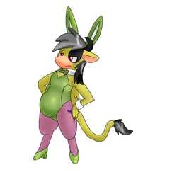 Size: 600x600 | Tagged: safe, artist:kushina13, daring do, cow, g4, bipedal, bunny suit, clothes, costume, cowified, daring moo, female, high heels, leotard, pantyhose, pixiv, shoes, solo, udder, unamused
