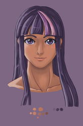 Size: 738x1119 | Tagged: safe, artist:tsukishiro009, twilight sparkle, human, g4, dark skin, female, humanized, portrait, solo