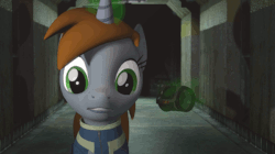 Size: 600x337 | Tagged: safe, artist:maetrome, oc, oc only, oc:littlepip, pony, unicorn, fallout equestria, 3d, animated, clothes, fanfic, fanfic art, female, gif, glowing horn, horn, jumpsuit, levitation, magic, mare, pipbuck, solo, source filmmaker, stable 2, telekinesis, vault suit