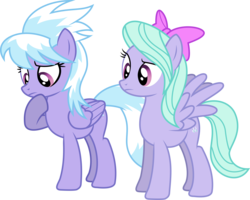 Size: 7487x6000 | Tagged: safe, artist:gamemasterluna, cloudchaser, flitter, pegasus, pony, g4, hurricane fluttershy, absurd resolution, bow, female, folded wings, hair bow, hoof on chin, mare, raised hoof, simple background, spread wings, thinking, transparent background, vector, wings