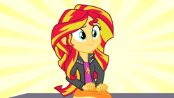 Size: 1440x810 | Tagged: safe, screencap, sunset shimmer, equestria girls, g4, my little pony equestria girls: rainbow rocks, female, happy, smiling, solo, when she smiles