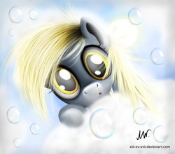Size: 1280x1126 | Tagged: safe, artist:xiii-xv-xvii, derpy hooves, pegasus, pony, g4, :o, cloud, cloudy, female, looking at you, mare, solo