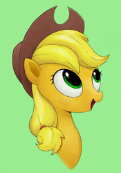 Size: 2000x2857 | Tagged: safe, artist:greenprickle, artist:kas92, applejack, g4, female, high res, looking up, open mouth, smiling, solo