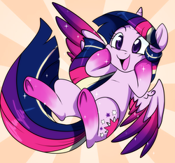 Size: 1500x1401 | Tagged: safe, artist:lustrous-dreams, twilight sparkle, alicorn, pony, g4, cute, female, filly, filly twilight sparkle, happy, mare, open mouth, pretty princess, rainbow power, smiling, solo, sparkles, spread wings, squee, squishy cheeks, sunburst background, twiabetes, twilight sparkle (alicorn), underhoof