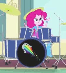 Size: 580x645 | Tagged: safe, screencap, pinkie pie, equestria girls, g4, my little pony equestria girls: rainbow rocks, animated, cropped, cute, cymbal, diapinkes, drum kit, drums, female, musical instrument, pinkie being pinkie, silly, silly human