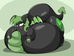 Size: 1280x980 | Tagged: safe, artist:graphenescloset, part of a set, oc, oc only, oc:emilia 'emmy' emberseed, dracony, adorafatty, belly, belly bed, cute, fat, female, impossibly large belly, impossibly large butt, morbidly obese, obese, solo