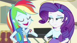 Size: 1365x765 | Tagged: safe, edit, edited screencap, screencap, rainbow dash, rarity, equestria girls, g4, my little pony equestria girls: rainbow rocks, bedroom eyes, inverted mouth