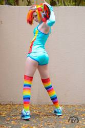 Size: 1357x2048 | Tagged: safe, artist:stunnerstatus, rainbow dash, human, g4, clothes, cosplay, goggles, irl, irl human, photo, rainbow socks, socks, striped socks