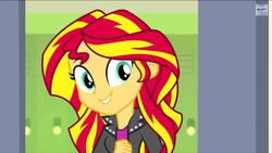 Size: 1136x640 | Tagged: safe, screencap, sunset shimmer, equestria girls, g4, my little pony equestria girls: rainbow rocks, cute, female, happy, shimmerbetes, smiling, solo, when she smiles
