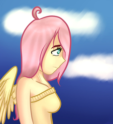 Size: 1000x1100 | Tagged: safe, artist:barbiimiau, fluttershy, human, g4, clothes, female, humanized, solo, sweatershy