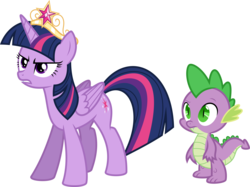 Size: 8558x6400 | Tagged: safe, artist:parclytaxel, spike, twilight sparkle, alicorn, pony, g4, princess twilight sparkle (episode), .svg available, absurd resolution, element of magic, elements of harmony, female, frown, glare, gritted teeth, mare, raised eyebrow, simple background, transparent background, twilight sparkle (alicorn), vector, wide eyes