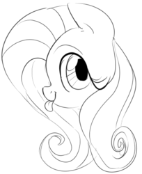 Size: 405x496 | Tagged: safe, artist:dotkwa, fluttershy, g4, female, grayscale, monochrome, portrait, profile, simple background, solo, tongue out