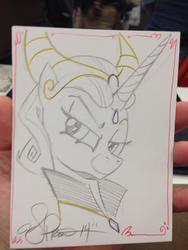 Size: 768x1024 | Tagged: safe, artist:andypriceart, idw, princess celestia, g4, reflections, spoiler:comic, evil celestia, evil counterpart, female, maleficent, mirror universe, sketch, smiling, smirk, solo, traditional art