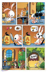 Size: 900x1384 | Tagged: safe, idw, official comic, angel bunny, harry, bear, beaver, bird, chipmunk, rabbit, raccoon, g4, spoiler:comic, spoiler:comic23, idw advertisement, mug, preview