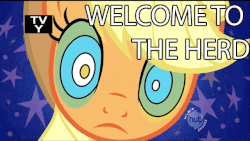 Size: 640x360 | Tagged: safe, edit, edited screencap, screencap, applejack, g4, the return of harmony, abstract background, animated, discorded, female, hub logo, hypnojack, hypnosis, kaa eyes, solo, the hub, welcome to the herd