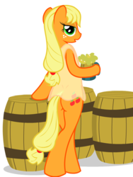 Size: 600x800 | Tagged: safe, artist:bajanic, applejack, earth pony, pony, semi-anthro, g4, bedroom eyes, butt, cider, clothes, dress, drinking, female, looking at you, plot, see-through, simple background, solo, transparent background