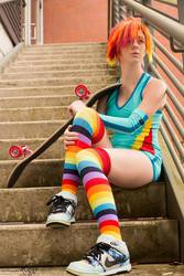Size: 640x960 | Tagged: safe, artist:stunnerstatus, rainbow dash, human, g4, clothes, cosplay, irl, irl human, photo, rainbow socks, socks, striped socks