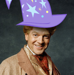 Size: 282x288 | Tagged: safe, artist:lunabubble-ede96, trixie, g4, barely pony related, gilderoy lockhart, harry potter (series), hat, kenneth branagh, solo, trixie's hat