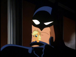 Size: 640x480 | Tagged: safe, edit, screencap, applejack, g4, applestare, batman, batman the animated series, micro, tiny ponies