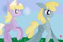 Size: 1024x683 | Tagged: safe, artist:a-happy-thought, chirpy hooves, dinky hooves, g4, playing