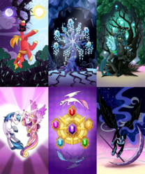 Size: 600x720 | Tagged: safe, artist:bartolomeus_, big macintosh, nightmare moon, princess cadance, princess celestia, princess luna, queen chrysalis, shining armor, earth pony, pony, g4, male, stallion