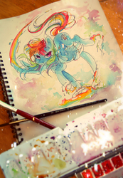Size: 1280x1845 | Tagged: safe, artist:my-magic-dream, rainbow dash, g4, female, solo, traditional art, watercolor painting