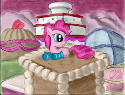 Size: 3324x2537 | Tagged: safe, artist:thegreatmewtwo, pinkie pie, g4, cake, clothes, fantasy, female, food, high res, party, socks, solo, striped socks