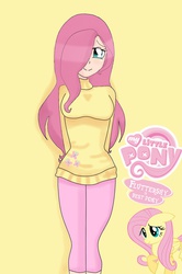 Size: 729x1095 | Tagged: safe, artist:tinacrazy29, fluttershy, human, g4, clothes, female, hair over one eye, humanized, solo, sweatershy